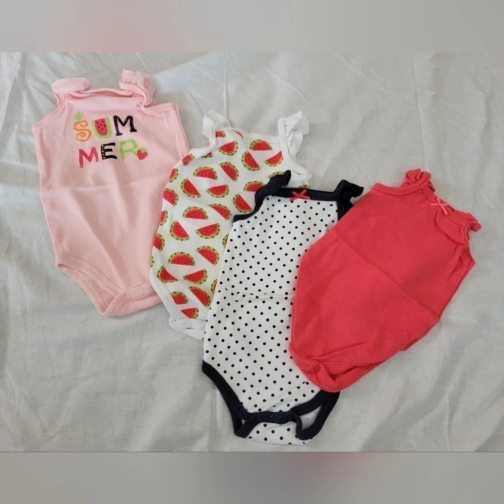 HB bundle of 4 sleeveless summer onesies 3-6m